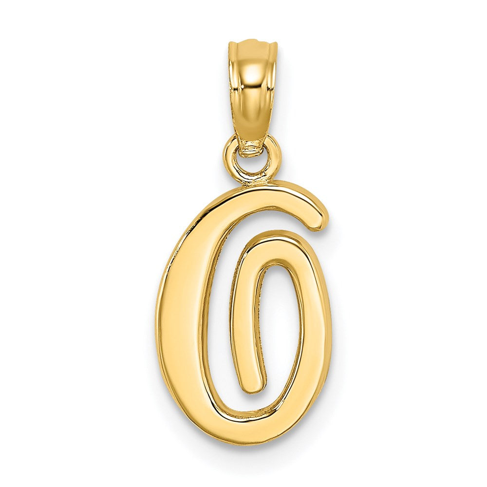 14K Yellow Gold 14Ky Script Letter O Initial Pendant