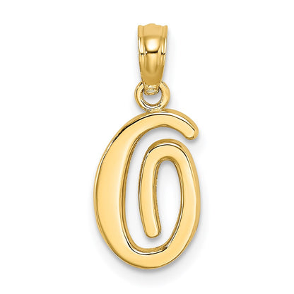14K Yellow Gold 14Ky Script Letter O Initial Pendant