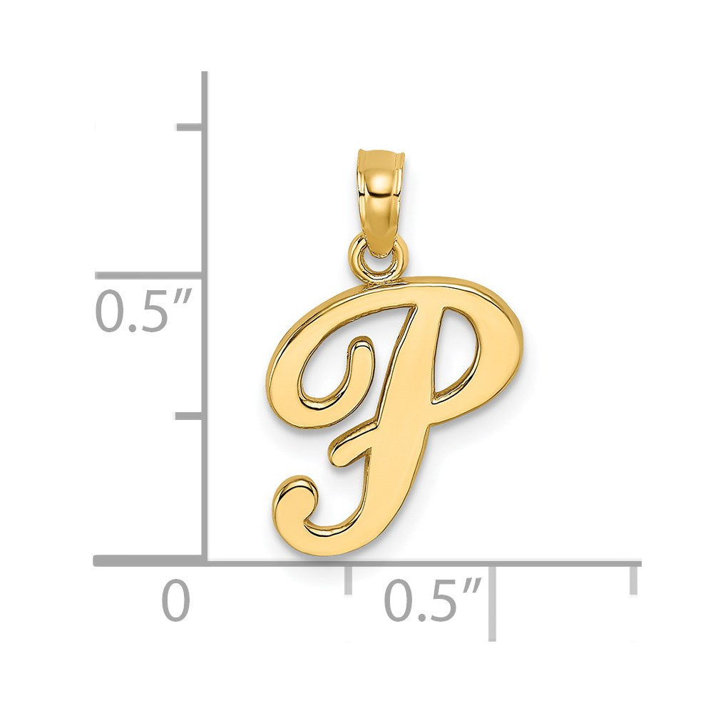 14K Yellow Gold 14Ky Script Letter P Initial Pendant