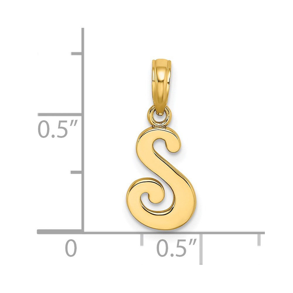 14K Yellow Gold 14Ky Script Letter S Initial Pendant