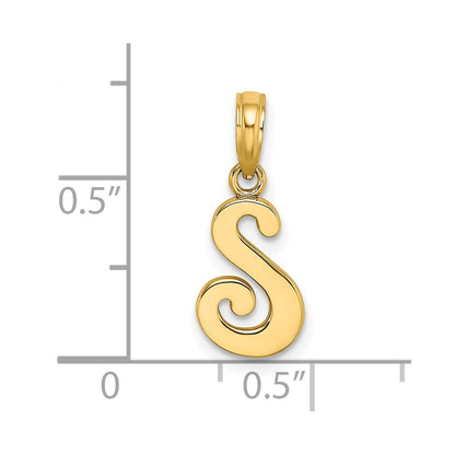 14K Yellow Gold 14Ky Script Letter S Initial Pendant