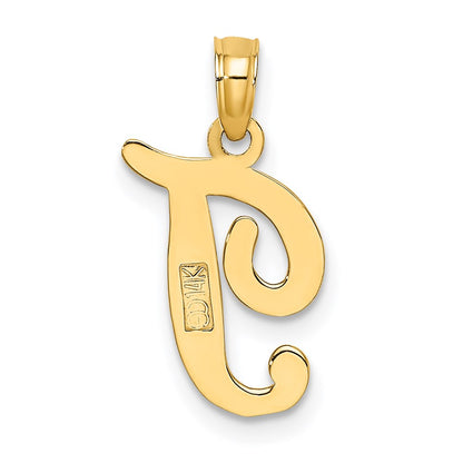 14K Yellow Gold 14Ky Script Letter T Initial Pendant