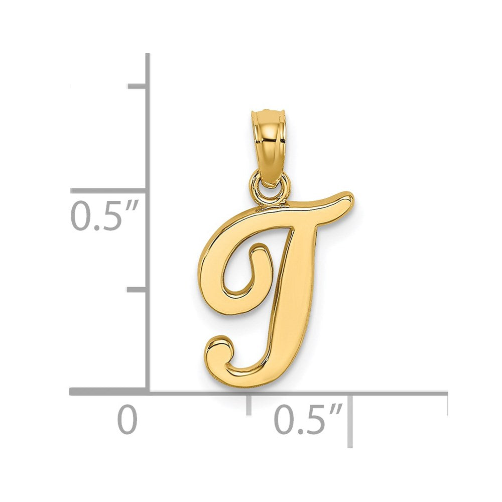 14K Yellow Gold 14Ky Script Letter T Initial Pendant