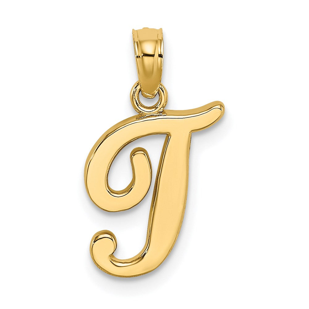 14K Yellow Gold 14Ky Script Letter T Initial Pendant