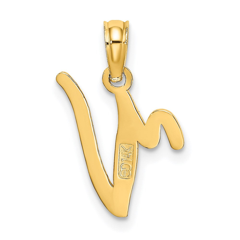 14K Yellow Gold 14Ky Script Letter V Initial Pendant