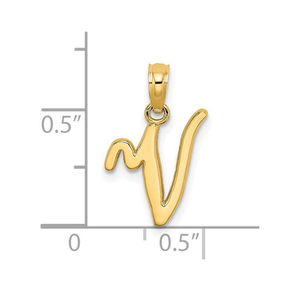 14K Yellow Gold 14Ky Script Letter V Initial Pendant