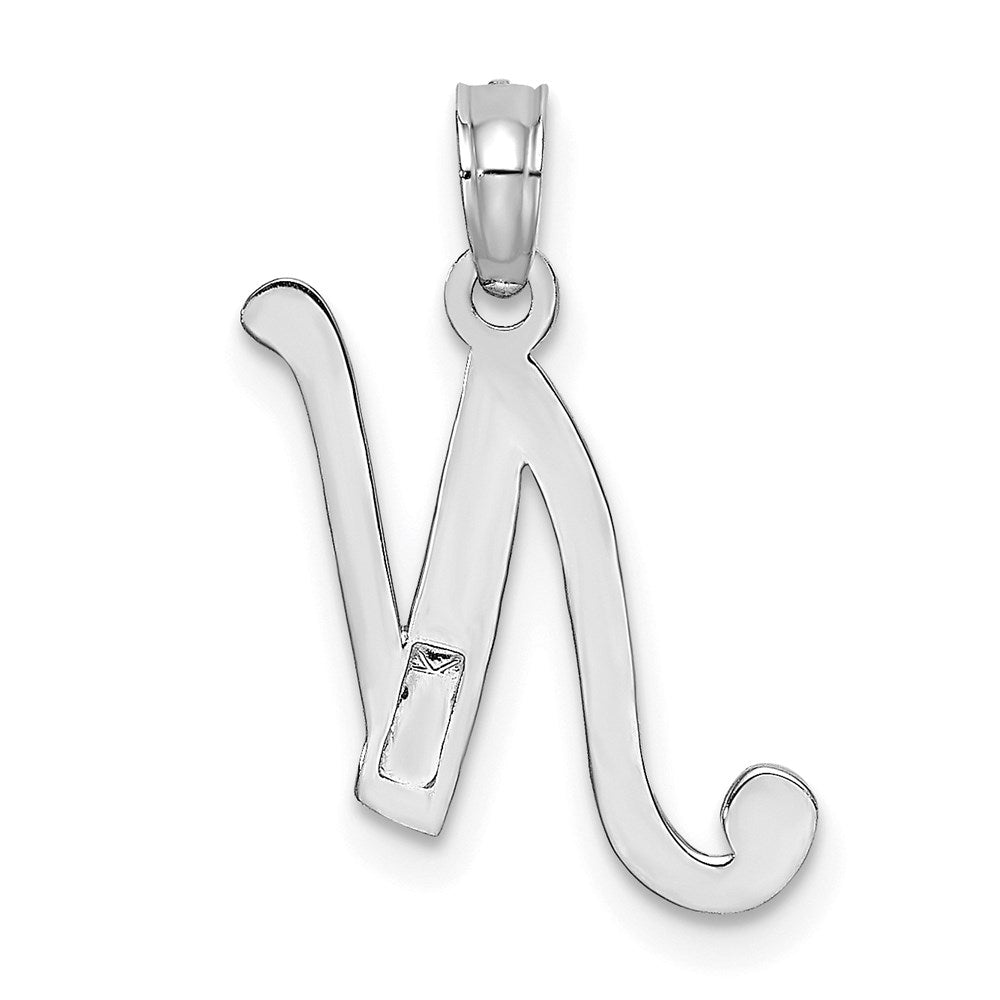 14K White Gold 14Kw Script Letter N Initial Pendant