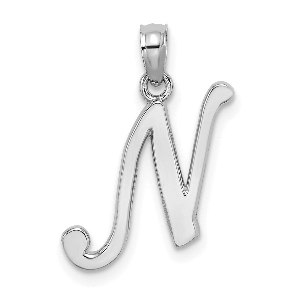 14K White Gold 14Kw Script Letter N Initial Pendant