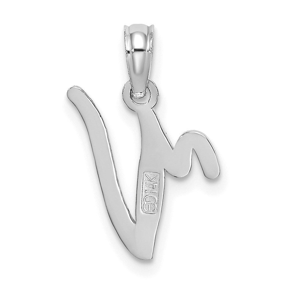 14K White Gold 14Kw Script Letter V Initial Pendant