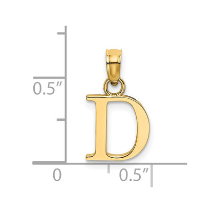 14K Yellow Gold 14Ky Polished Block Letter D Initial Pendant