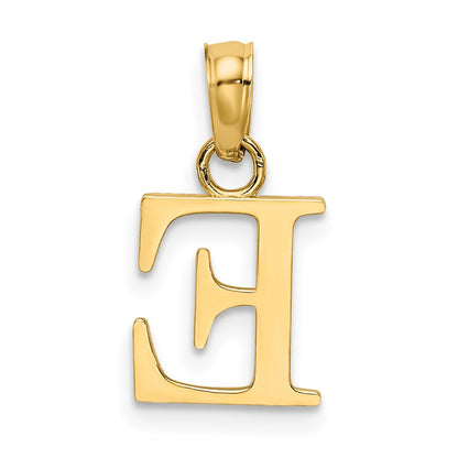 14K Yellow Gold Polished Block Letter E Initial Pendant