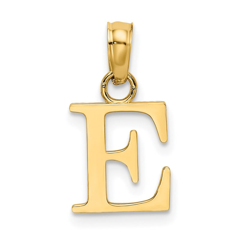 14K Yellow Gold Polished Block Letter E Initial Pendant