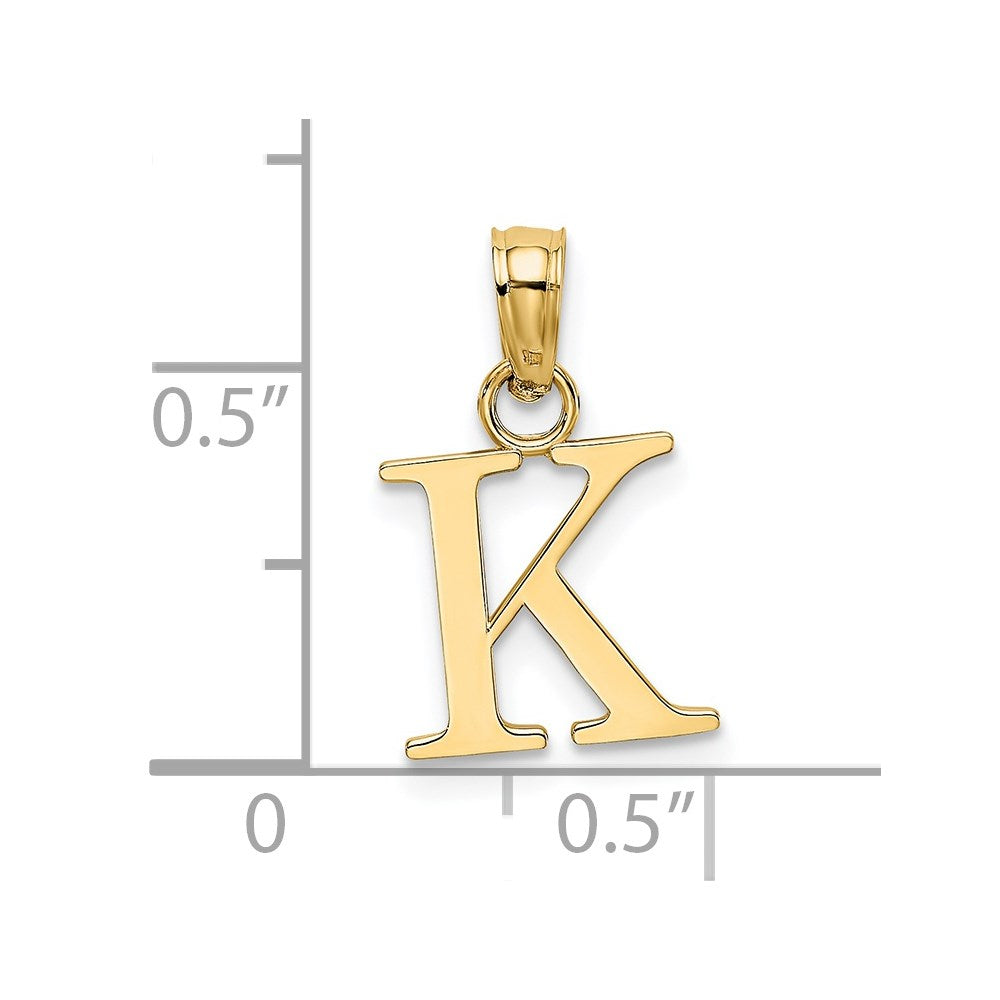 14K Yellow Gold Polished Block Letter K Initial Pendant