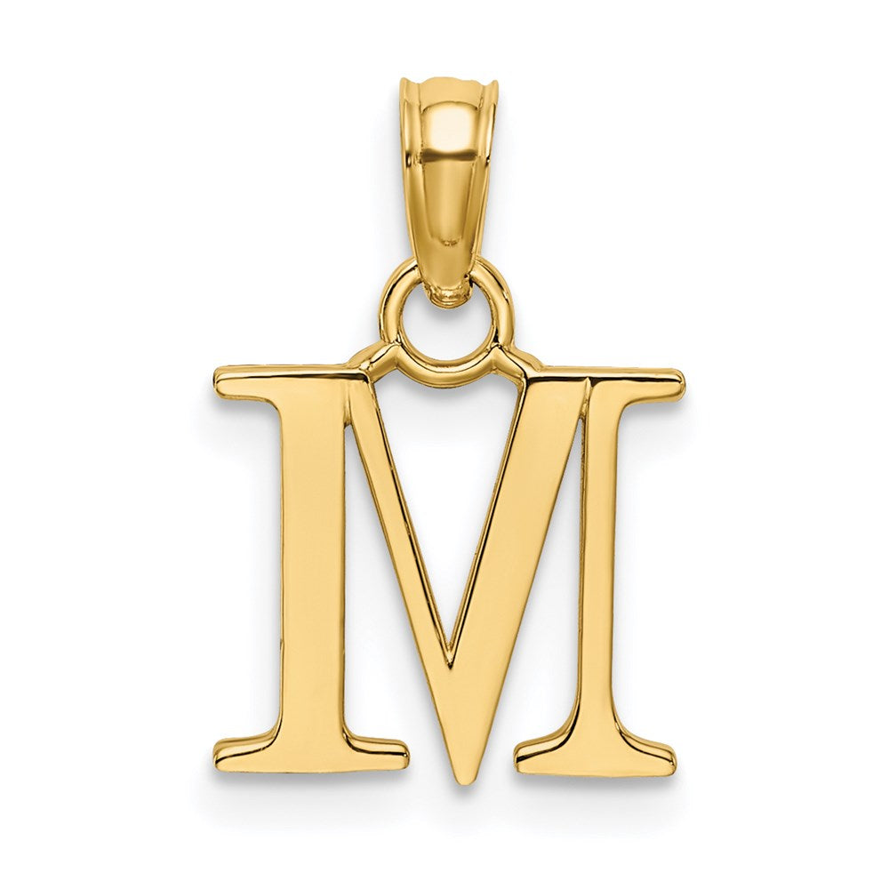14K Yellow Gold Polished Block Letter M Initial Pendant