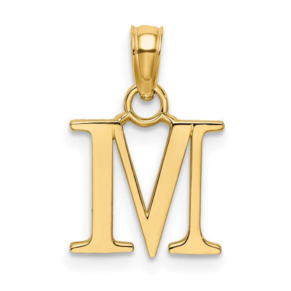 14K Yellow Gold Polished Block Letter M Initial Pendant