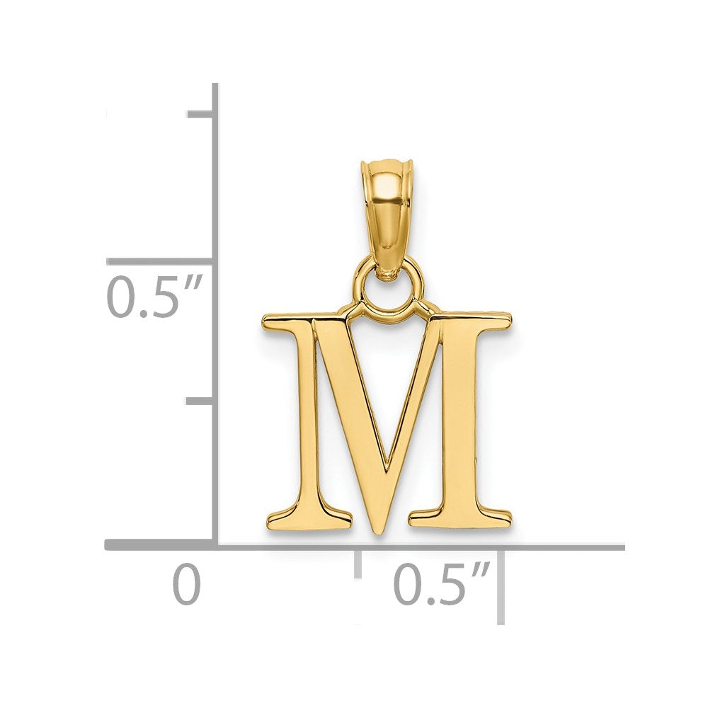 14K Yellow Gold Polished Block Letter M Initial Pendant