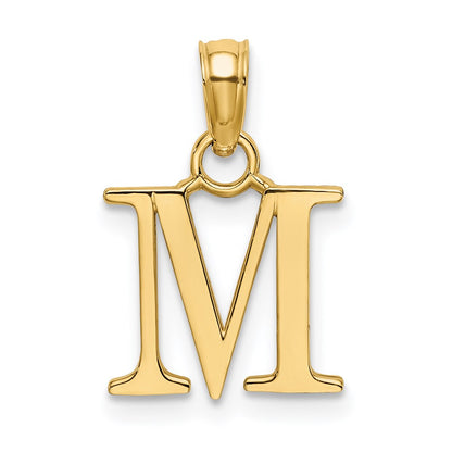 14K Yellow Gold Polished Block Letter M Initial Pendant