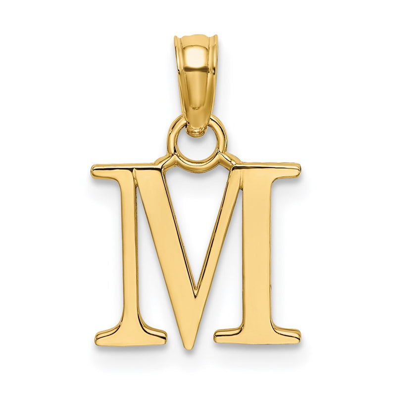 14K Yellow Gold Polished Block Letter M Initial Pendant