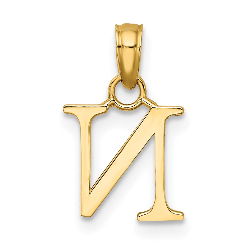 14K Yellow Gold Polished Block Letter N Initial Pendant
