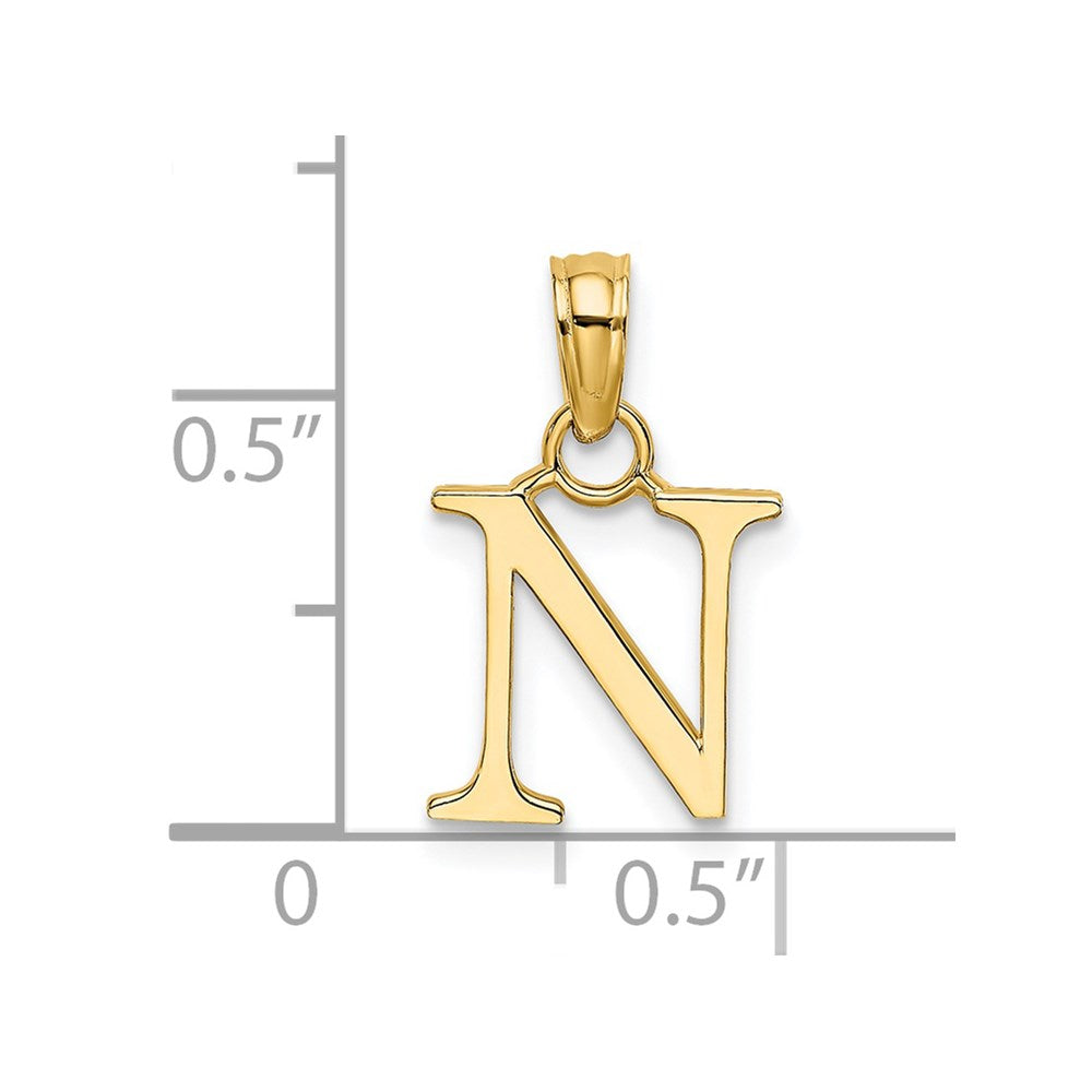 14K Yellow Gold Polished Block Letter N Initial Pendant