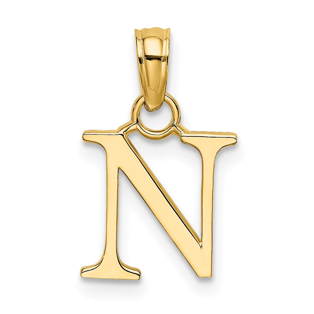 14K Yellow Gold Polished Block Letter N Initial Pendant