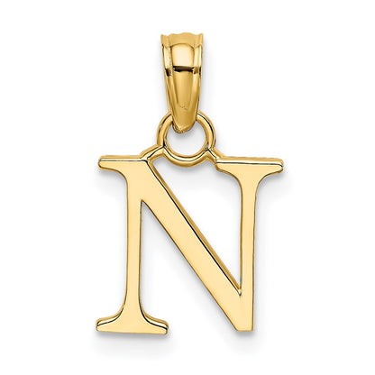 14K Yellow Gold Polished Block Letter N Initial Pendant