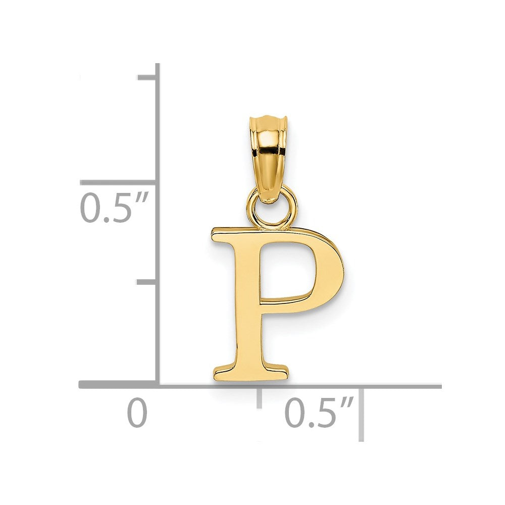 14K Yellow Gold Polished Block Letter P Initial Pendant