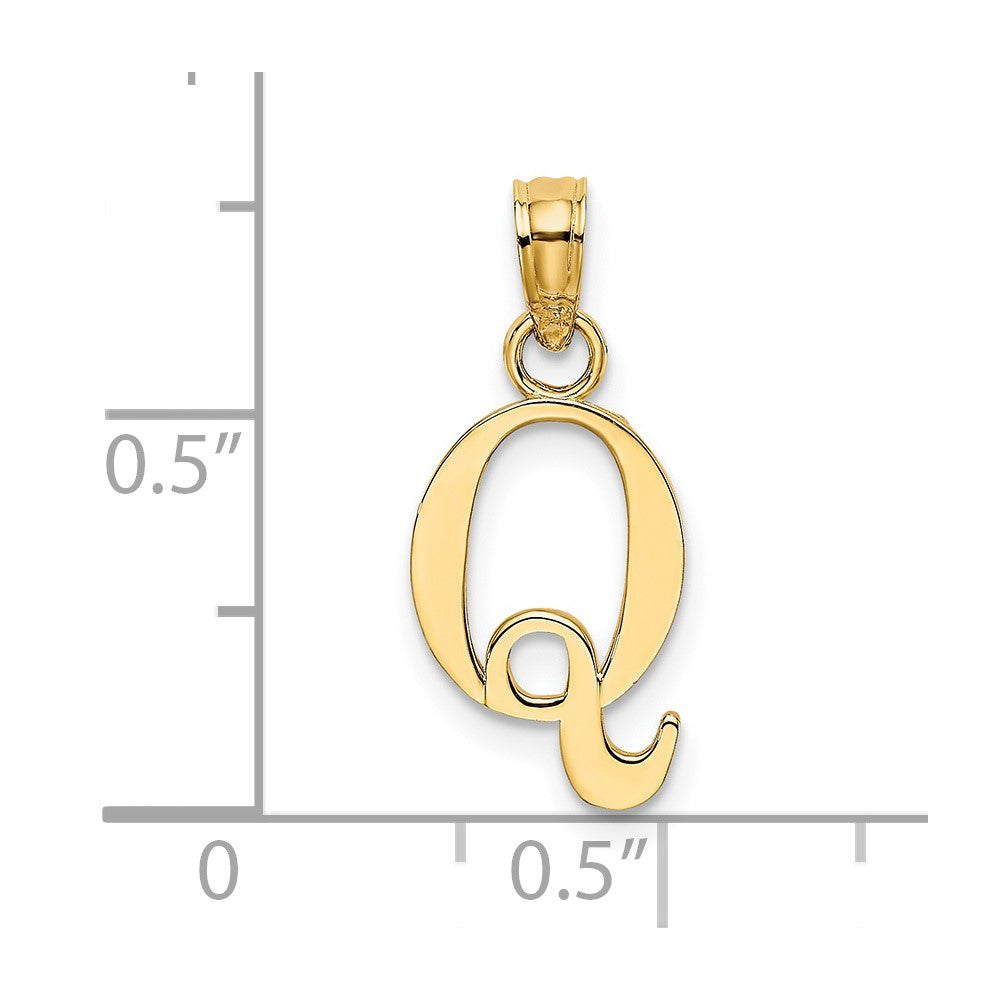 14K Yellow Gold Polished Block Letter Q Initial Pendant