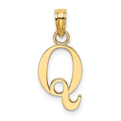 14K Yellow Gold Polished Block Letter Q Initial Pendant