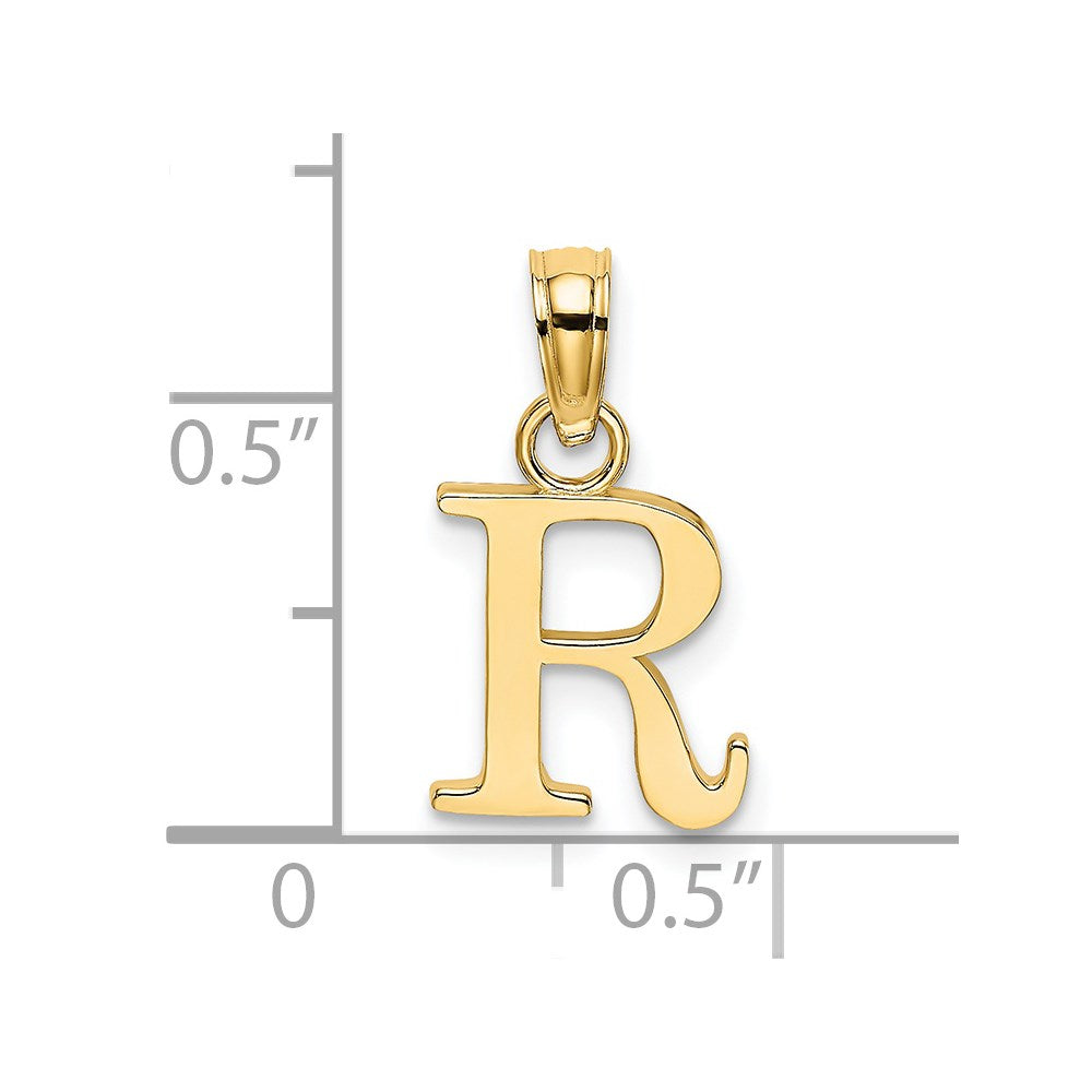 14K Yellow Gold Polished Block Letter R Initial Pendant