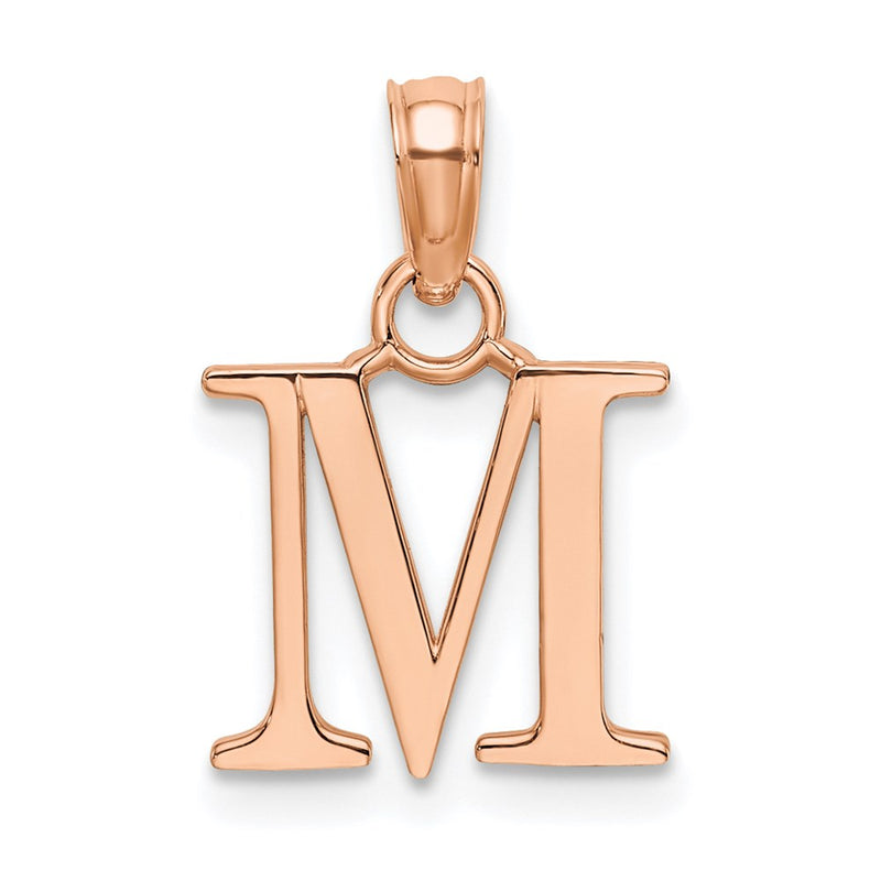 14K Rose Gold Polished Block Letter M Initial Pendant