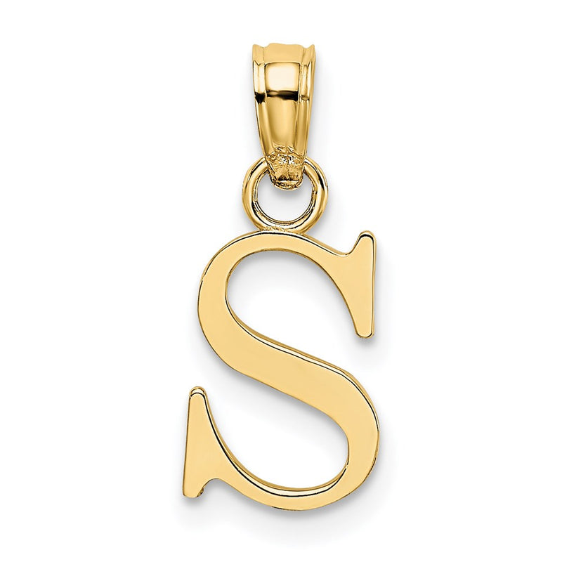 14K Yellow Gold Polished Block Letter S Initial Pendant