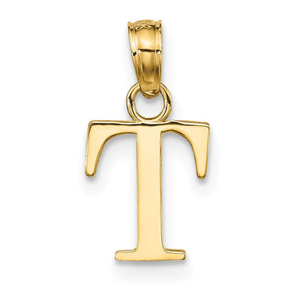 14K Yellow Gold Polished Block Letter T Initial Pendant