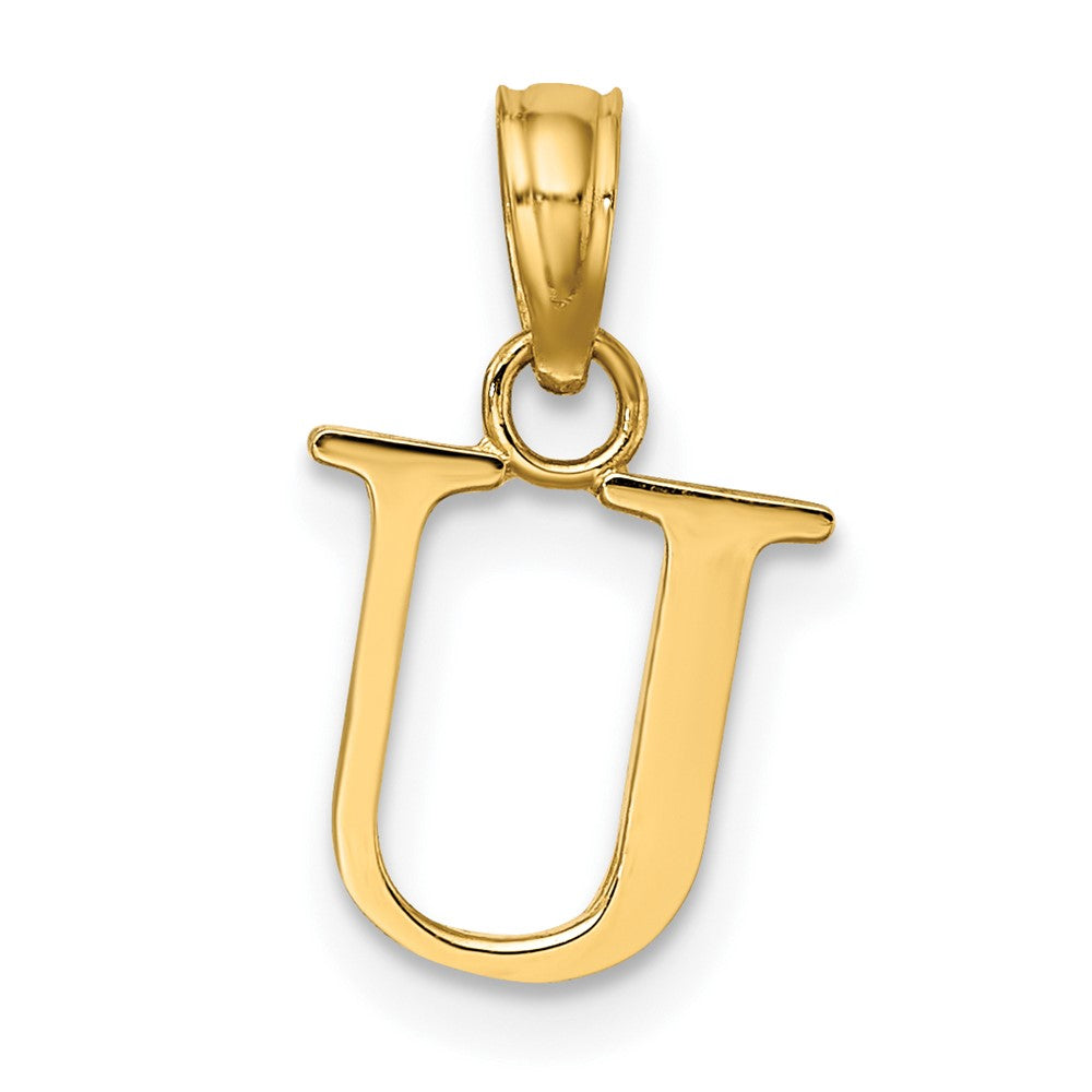 14K Yellow Gold Polished Block Letter U Initial Pendant