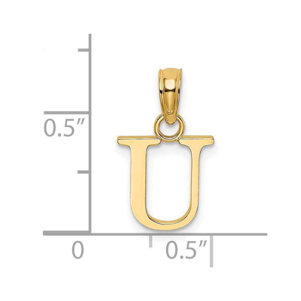 14K Yellow Gold Polished Block Letter U Initial Pendant