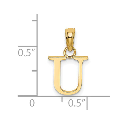 14K Yellow Gold Polished Block Letter U Initial Pendant