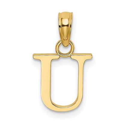 14K Yellow Gold Polished Block Letter U Initial Pendant