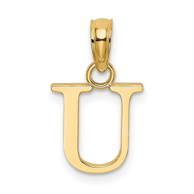 14K Yellow Gold Polished Block Letter U Initial Pendant