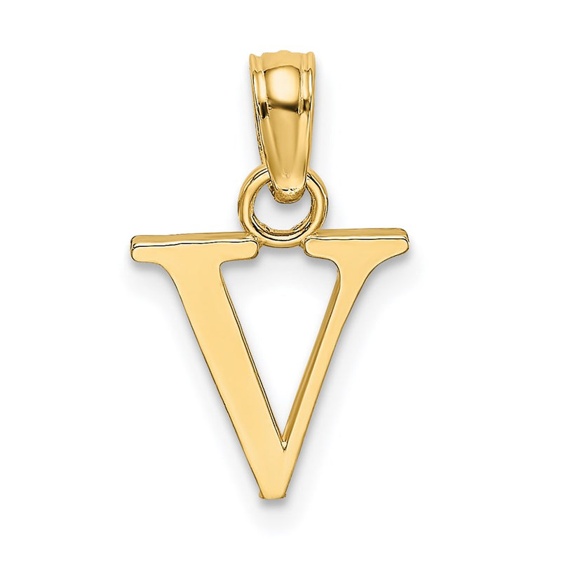 14K Yellow Gold Polished Block Letter V Initial Pendant