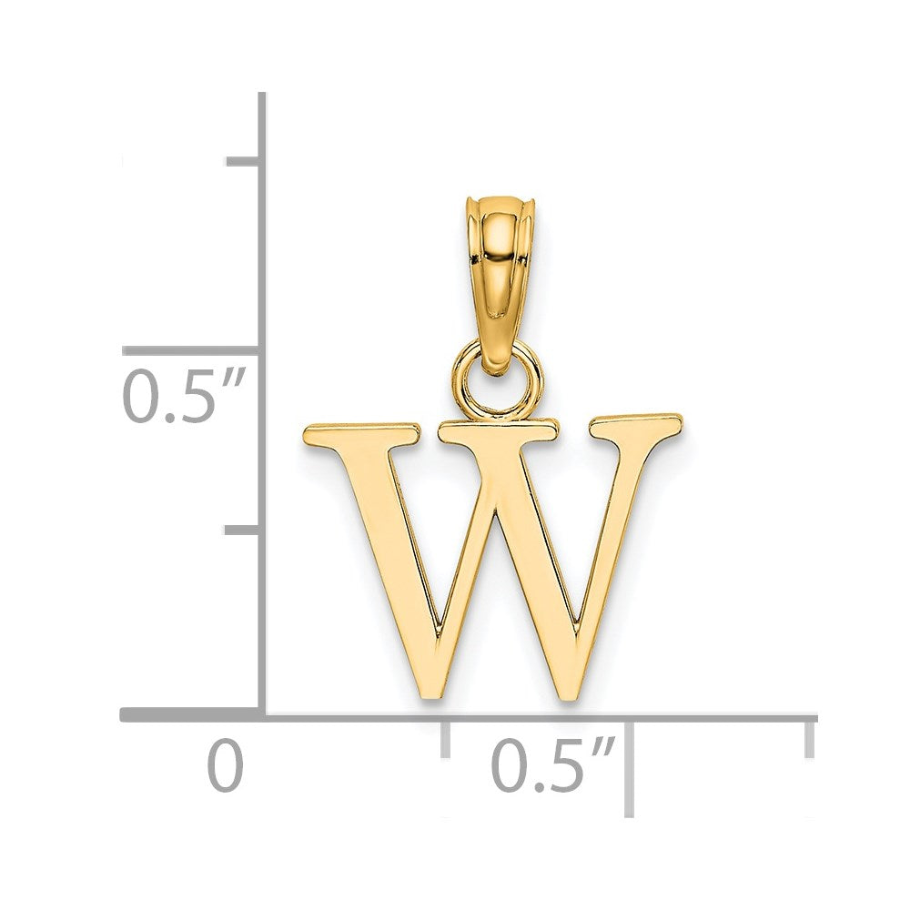 14K Yellow Gold Polished Block Letter W Initial Pendant