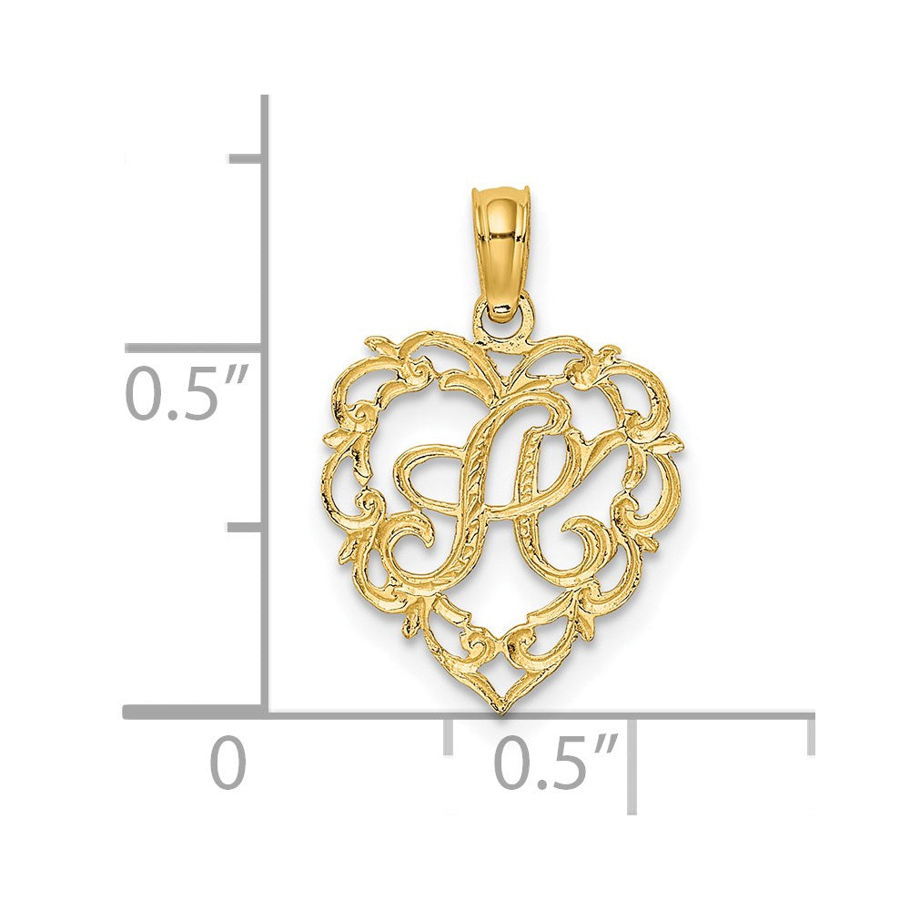 14K Yellow Gold 14Ky Heart Script Letter A Initial Charm