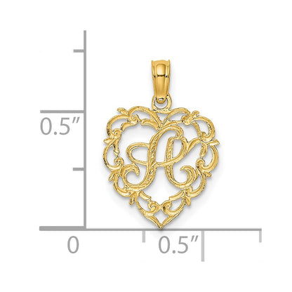 14K Yellow Gold 14Ky Heart Script Letter A Initial Charm