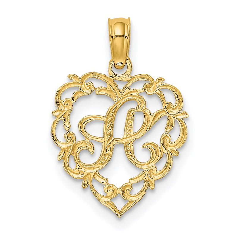 14K Yellow Gold 14Ky Heart Script Letter A Initial Charm