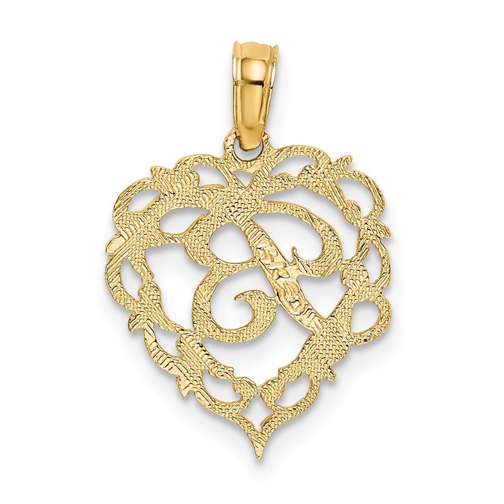 14K Yellow Gold 14Ky Heart Script Letter B Initial Charm