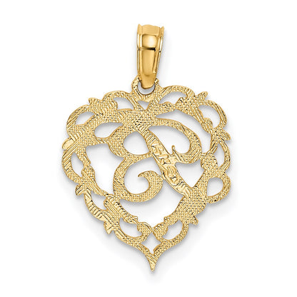 14K Yellow Gold 14Ky Heart Script Letter B Initial Charm