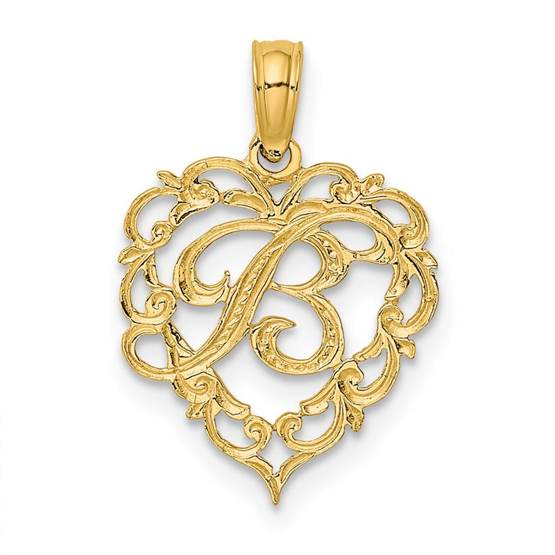 14K Yellow Gold 14Ky Heart Script Letter B Initial Charm