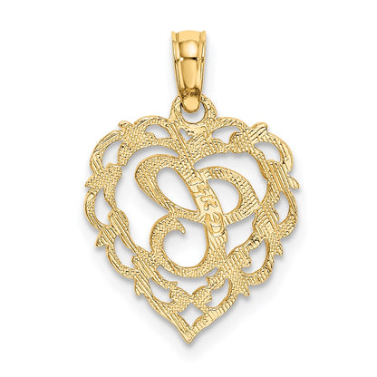 14K Yellow Gold 14Ky Heart Script Letter C Initial Charm