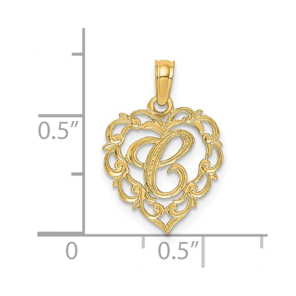 14K Yellow Gold 14Ky Heart Script Letter C Initial Charm
