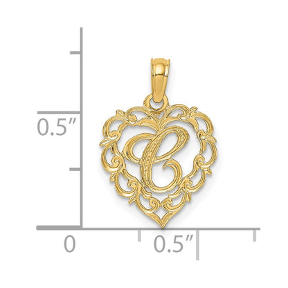 14K Yellow Gold 14Ky Heart Script Letter C Initial Charm