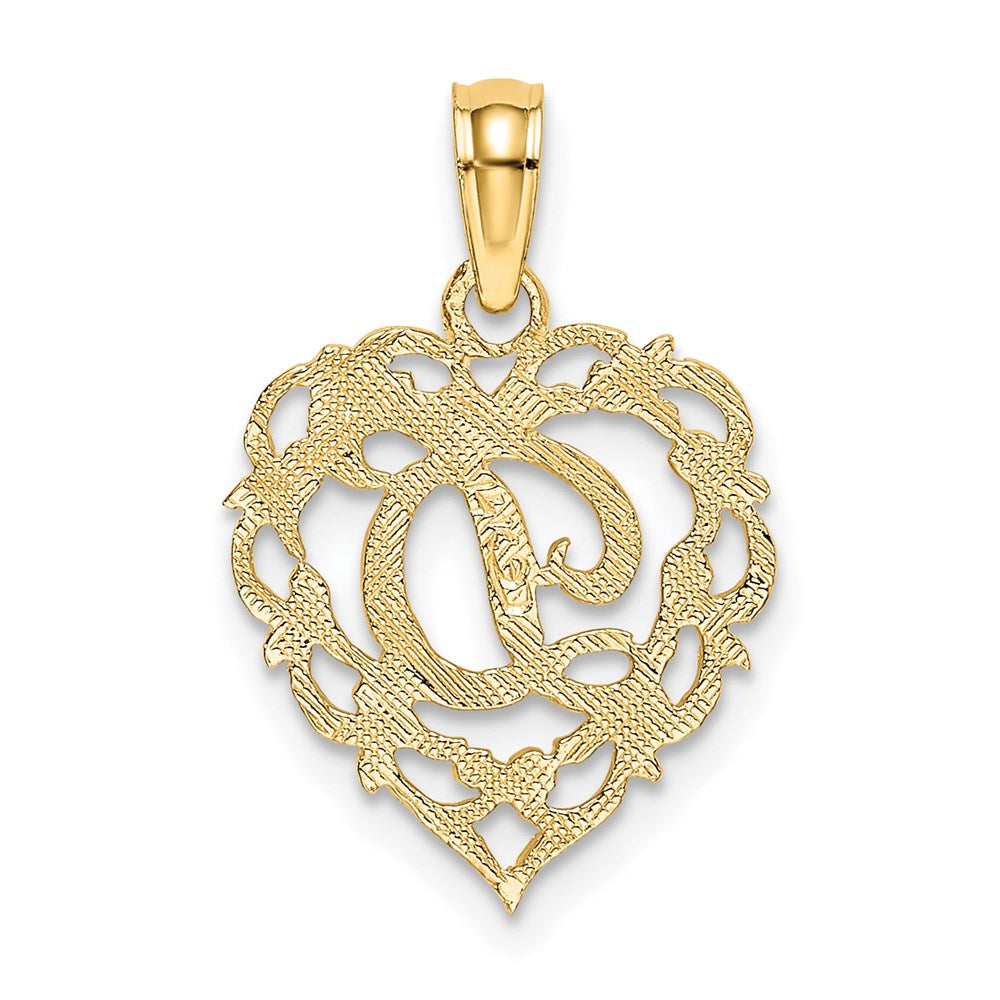 14K Yellow Gold 14Ky Heart Script Letter D Initial Charm